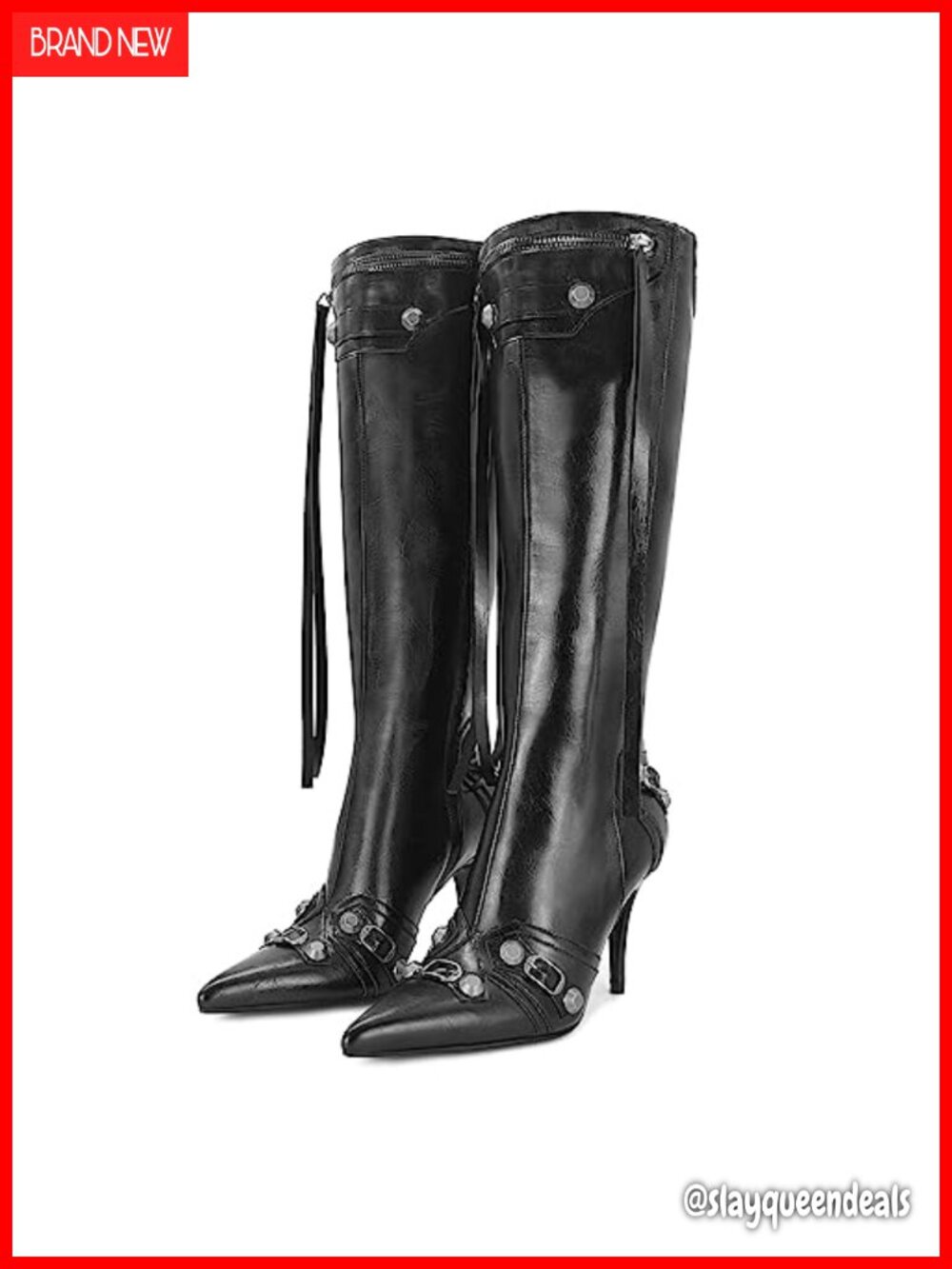Faux Leather Stiletto Knee High Boots Pointed Toe Heeled Zip Fashion